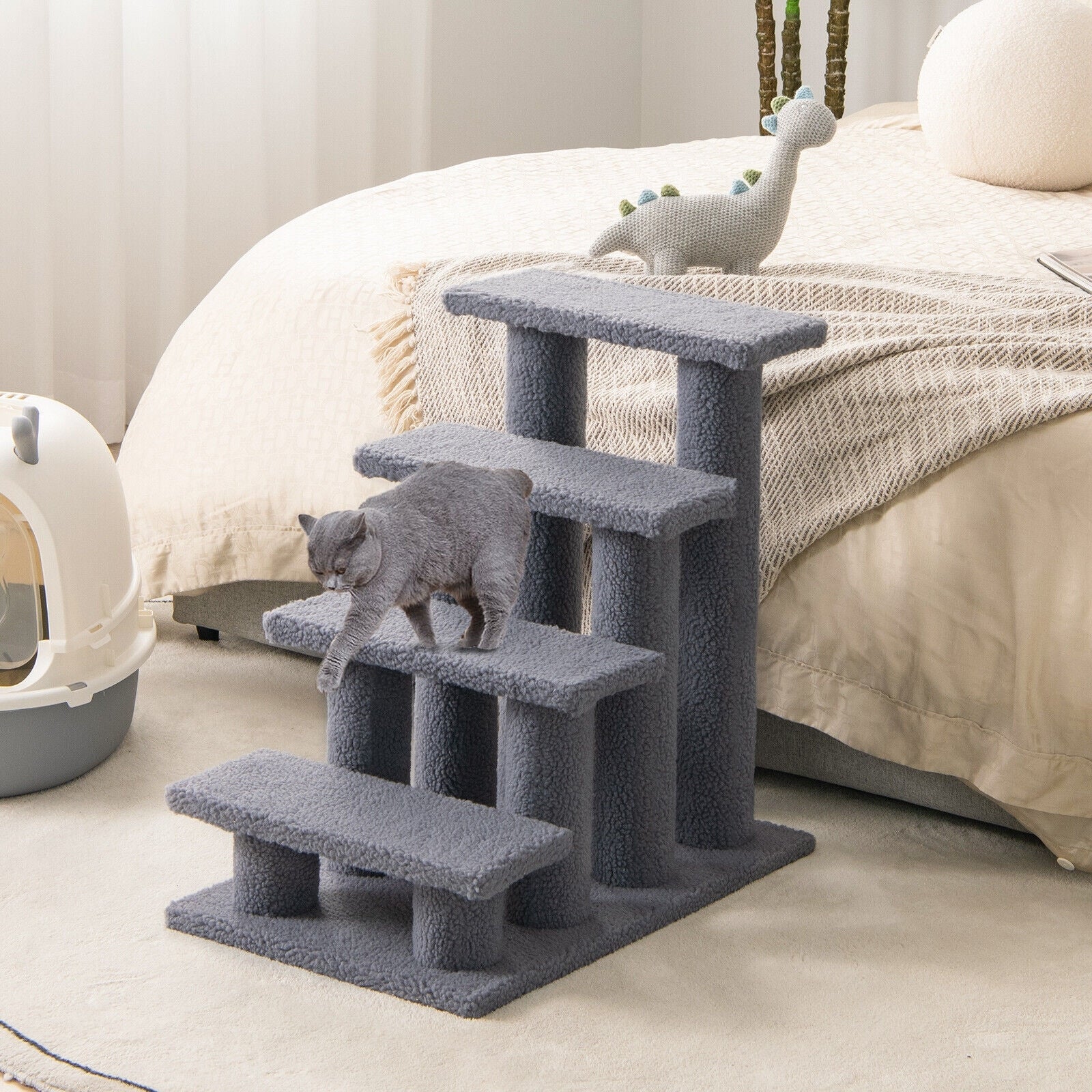 24 Inch Pet Stairs, Carpeted Ladder Ramp, Cat Tree Climber, Gray Cat Trees Condos & Scratchers at Gallery Canada
