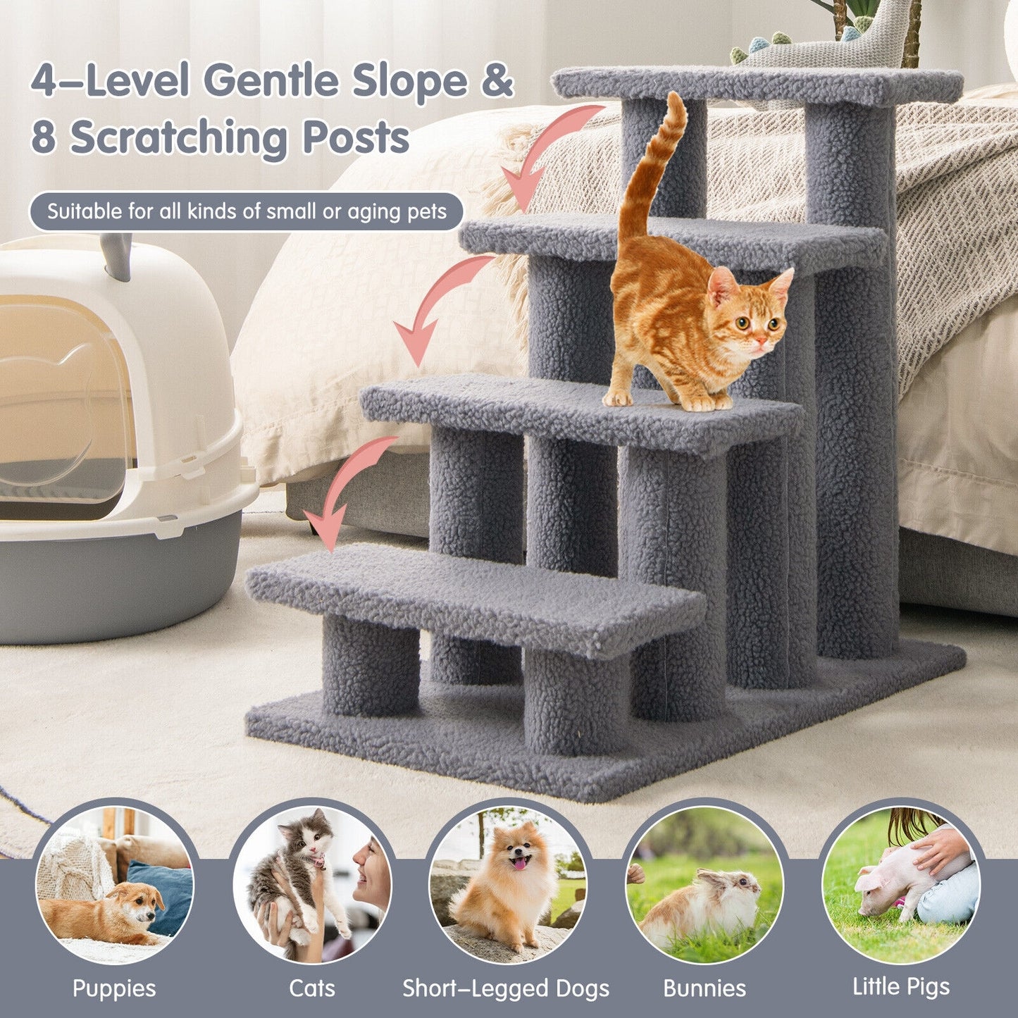 24 Inch Pet Stairs, Carpeted Ladder Ramp, Cat Tree Climber, Gray Cat Trees Condos & Scratchers at Gallery Canada
