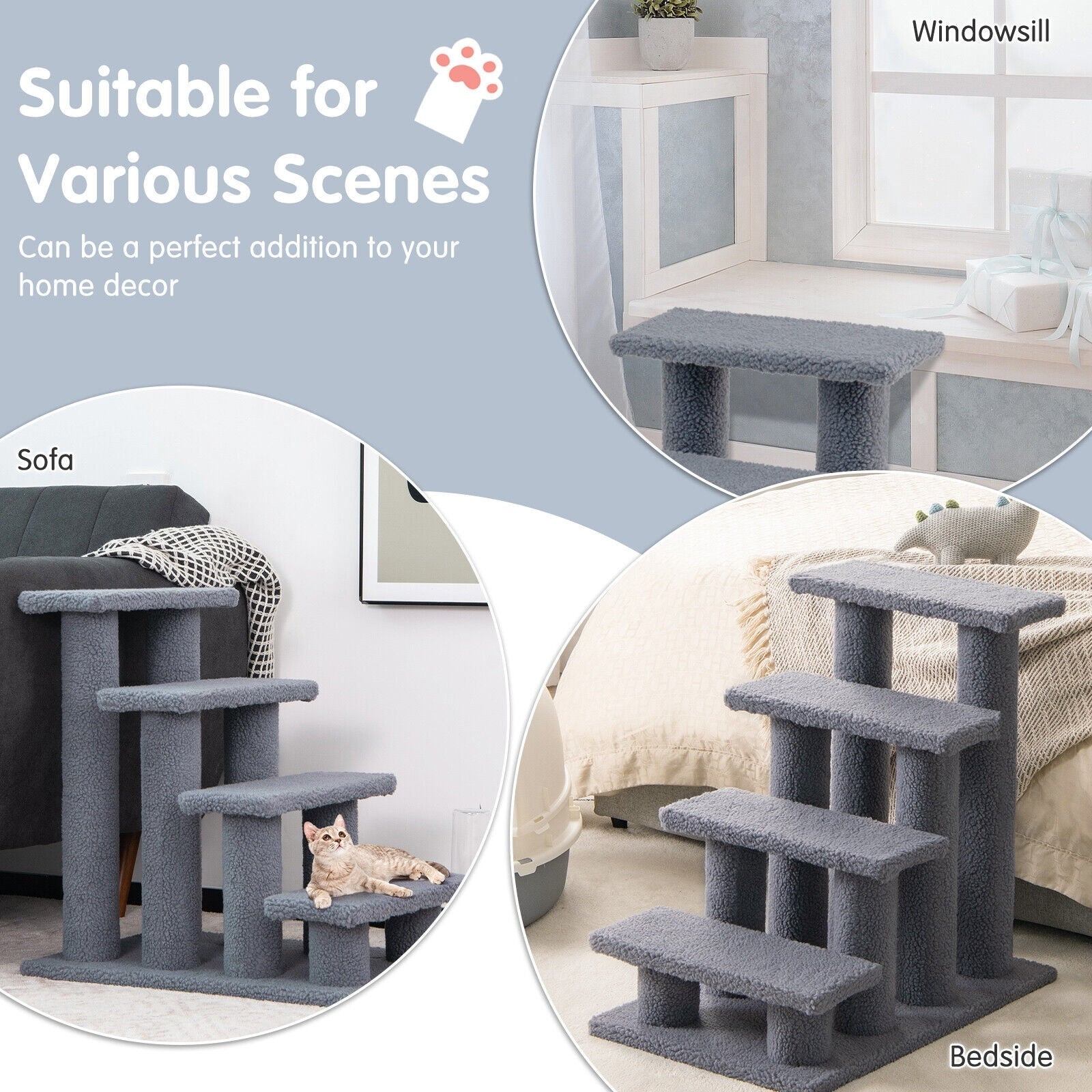 24 Inch Pet Stairs, Carpeted Ladder Ramp, Cat Tree Climber, Gray Cat Trees Condos & Scratchers at Gallery Canada