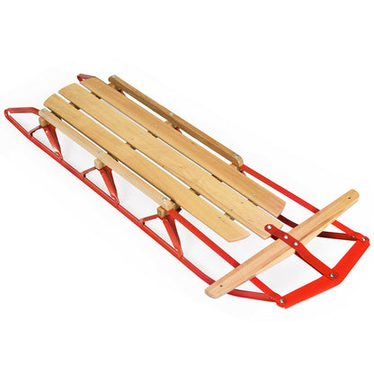 54 Inch Kids Wooden Snow Sled, Metal Runners, Steering Bar, Red Winter Sports & Activities at Gallery Canada