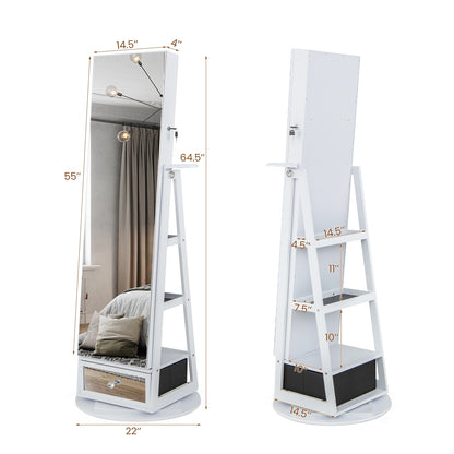 Lockable 360° Swivel Jewelry Cabinet, Full-Length Mirror LED Lights, White Jewelry Armoires at Gallery Canada