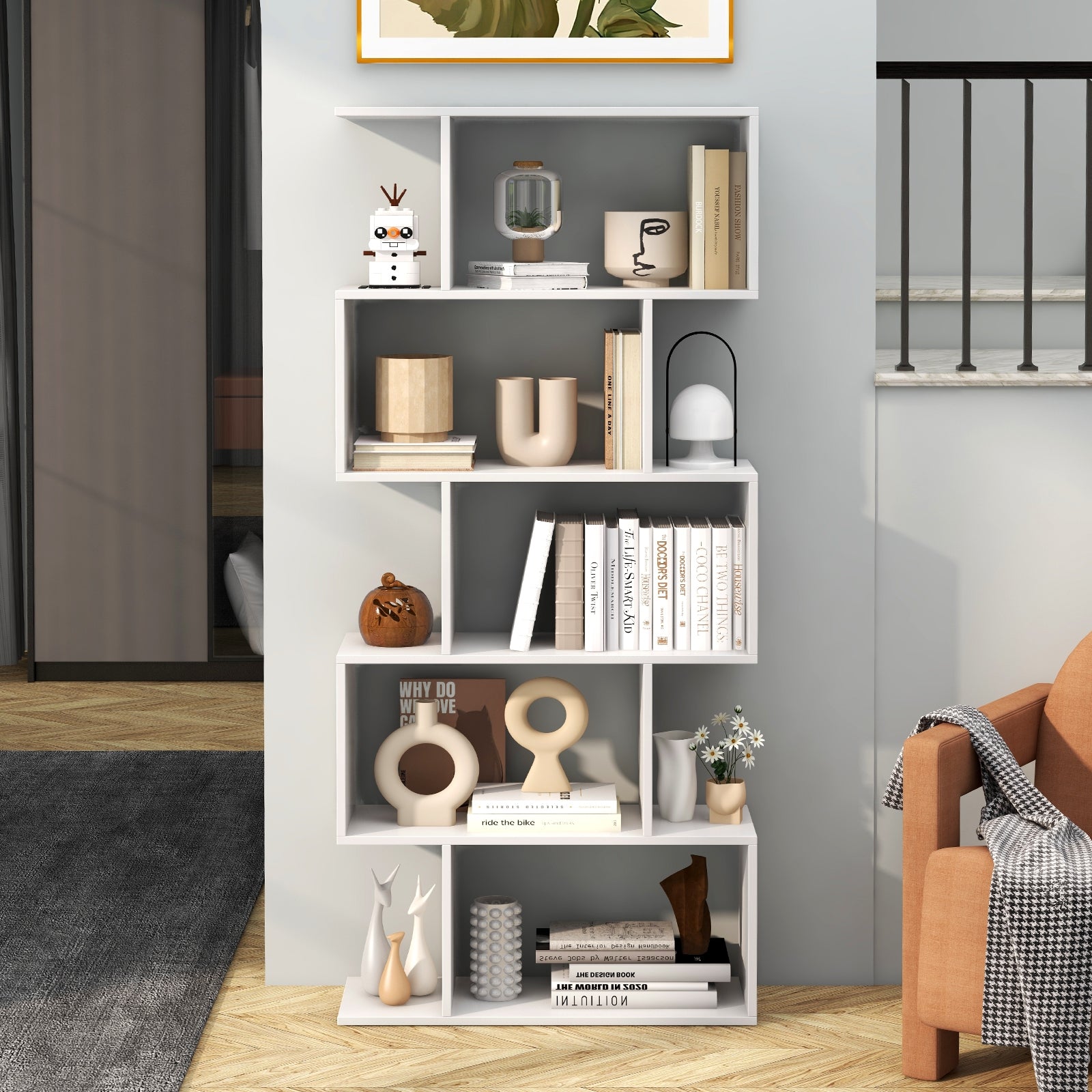 5-Tier Bookshelf, Anti-Toppling Device, White Bookcases at Gallery Canada