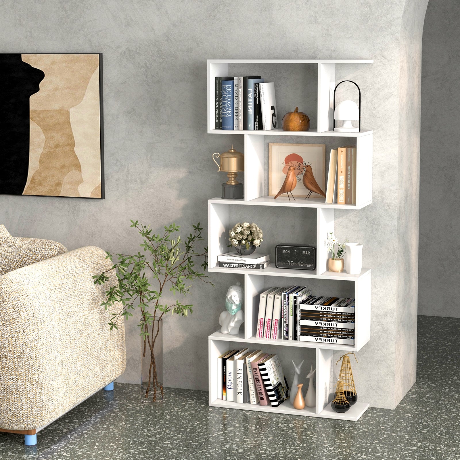 5-Tier Bookshelf, Anti-Toppling Device, White Bookcases at Gallery Canada