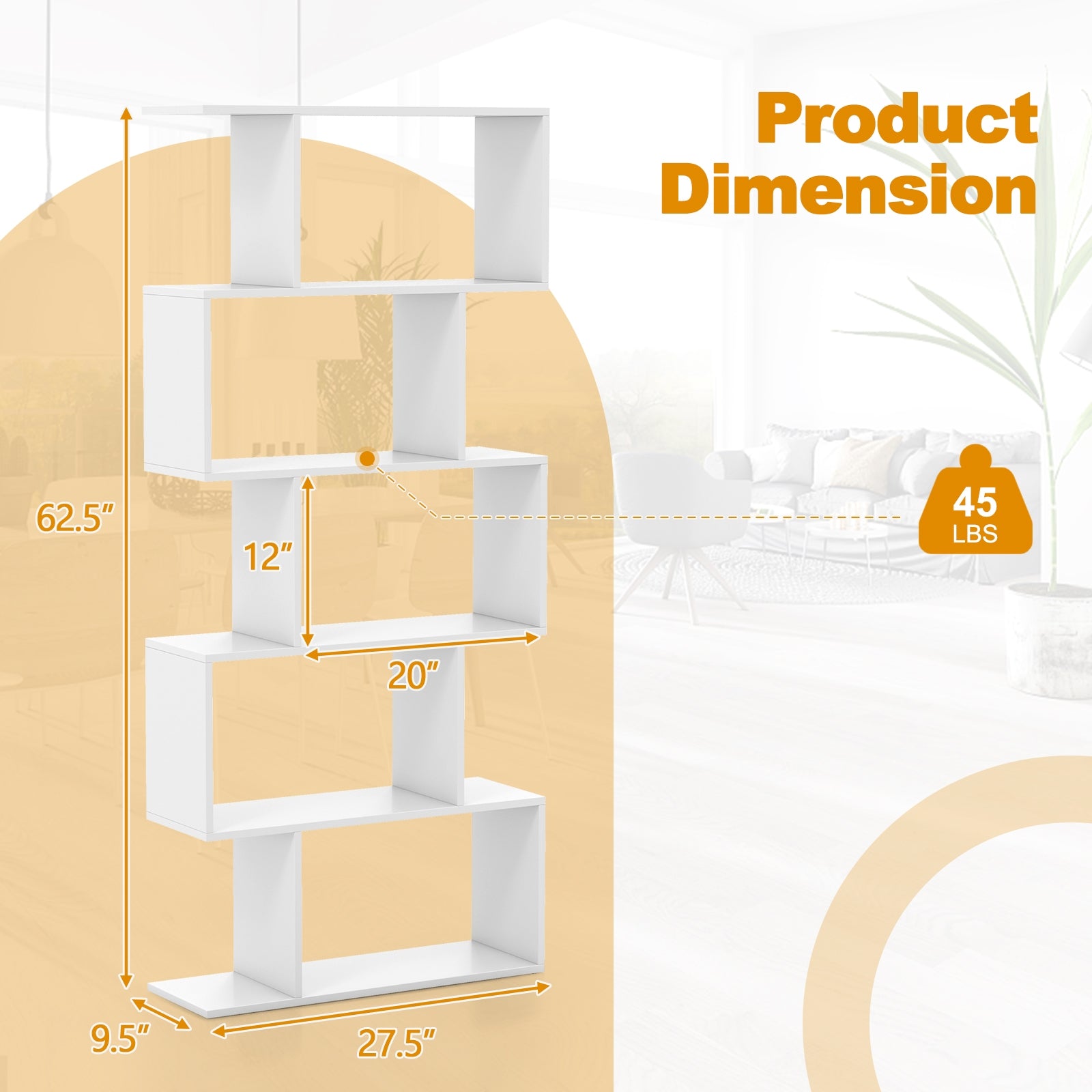5-Tier Bookshelf, Anti-Toppling Device, White Bookcases at Gallery Canada