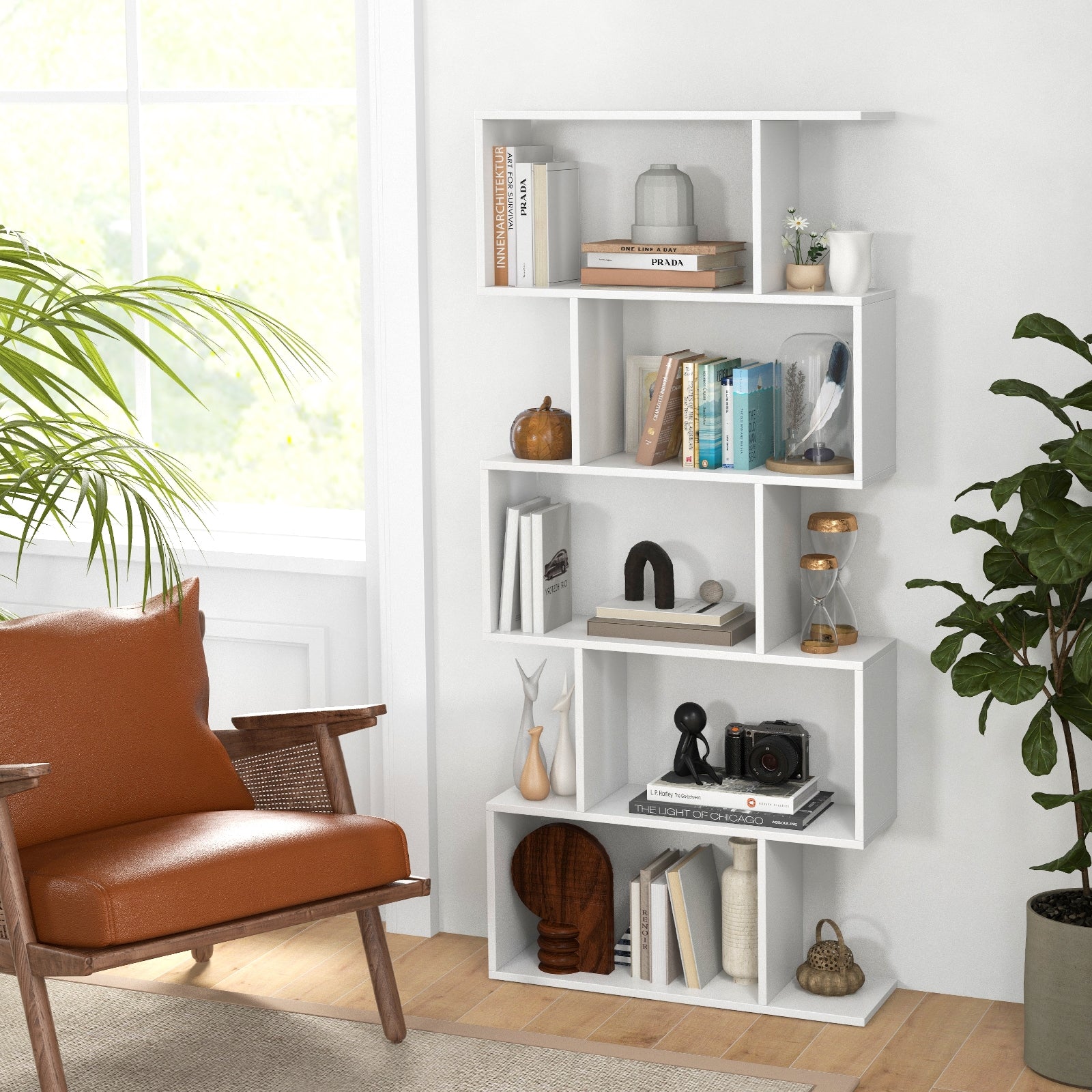 5-Tier Bookshelf, Anti-Toppling Device, White Bookcases at Gallery Canada
