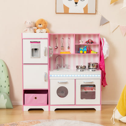 Kids Kitchen Playset, Wooden Toy With Adjustable LED Lights, Pink Play Kitchen Sets at Gallery Canada