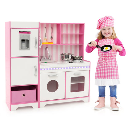 Kids Kitchen Playset, Wooden Toy With Adjustable LED Lights, Pink Play Kitchen Sets at Gallery Canada