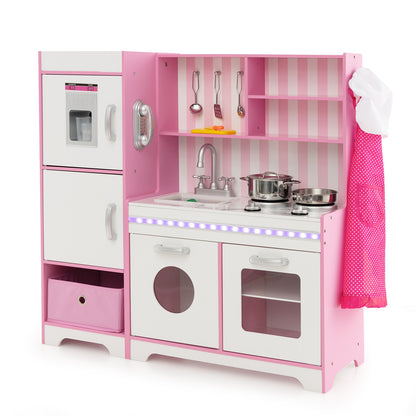 Kids Kitchen Playset, Wooden Toy With Adjustable LED Lights, Pink Play Kitchen Sets at Gallery Canada