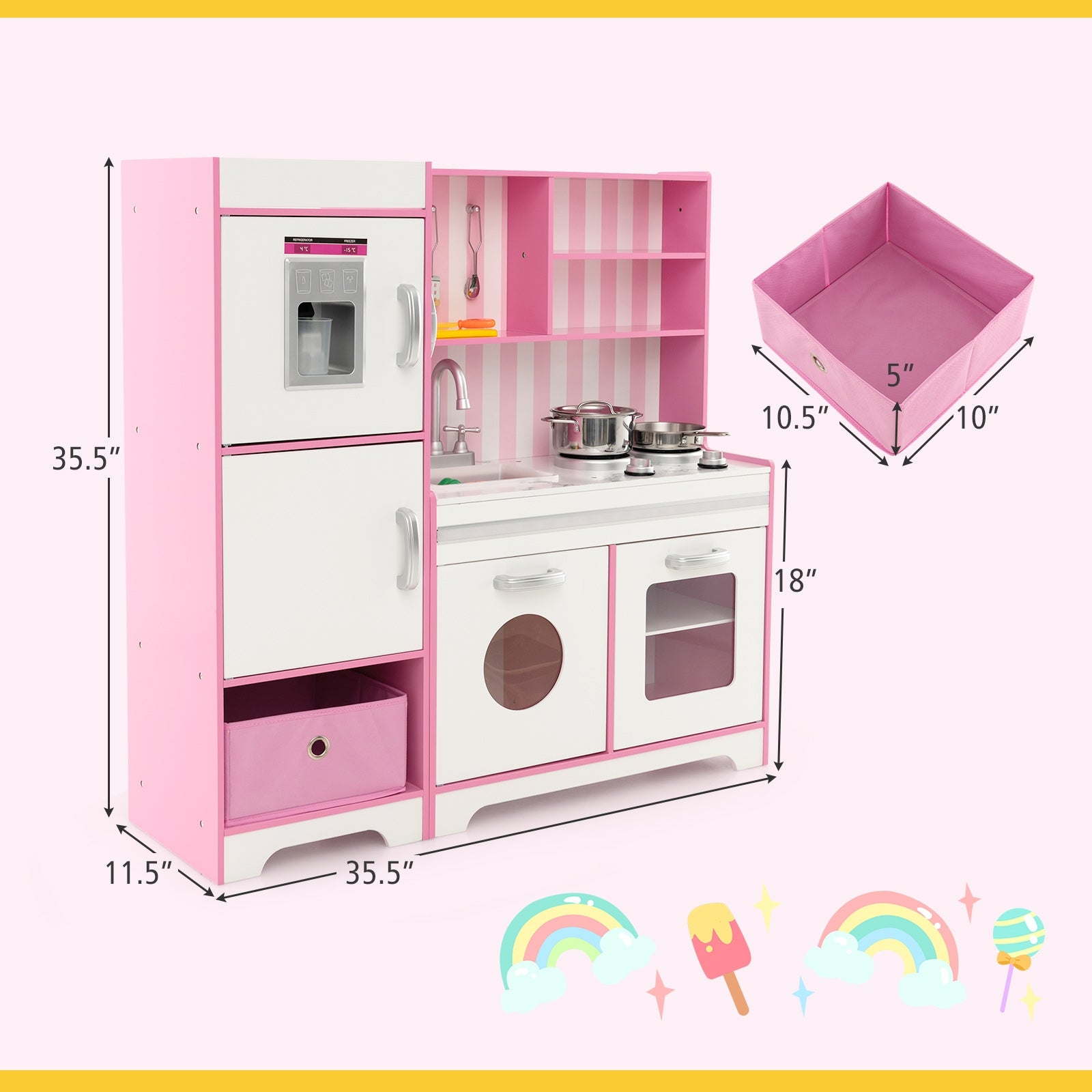 Kids Kitchen Playset, Wooden Toy With Adjustable LED Lights, Pink Play Kitchen Sets at Gallery Canada