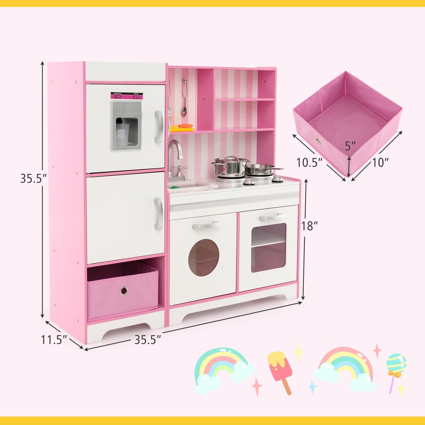 Kids Kitchen Playset, Wooden Toy With Adjustable LED Lights, Pink Play Kitchen Sets at Gallery Canada