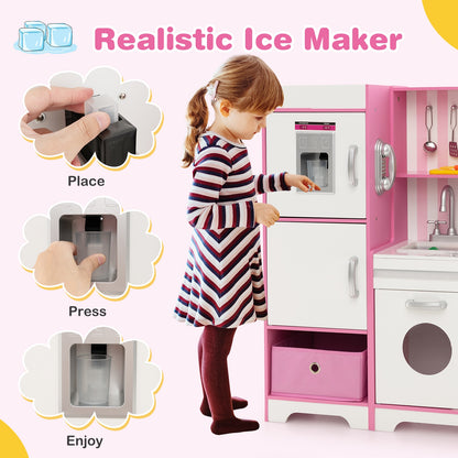 Kids Kitchen Playset, Wooden Toy With Adjustable LED Lights, Pink Play Kitchen Sets at Gallery Canada