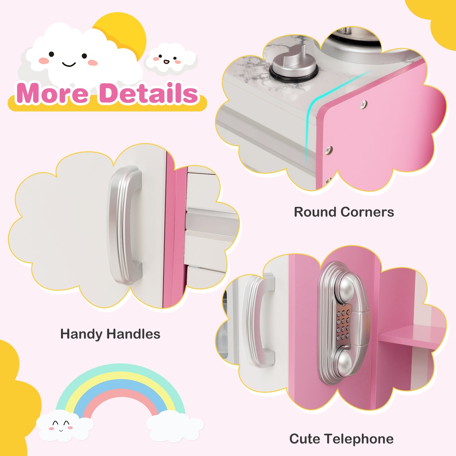 Kids Kitchen Playset, Wooden Toy With Adjustable LED Lights, Pink Play Kitchen Sets at Gallery Canada