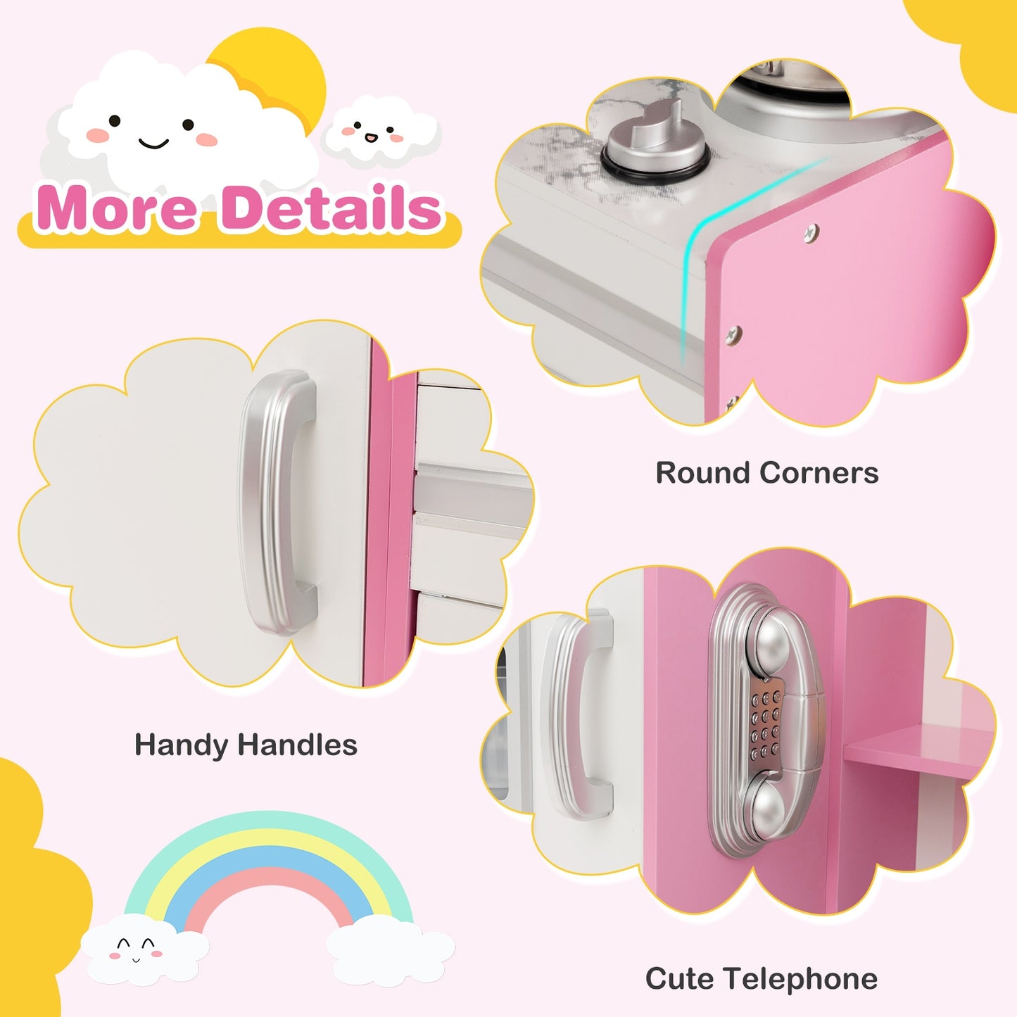 Kids Kitchen Playset, Wooden Toy With Adjustable LED Lights, Pink Play Kitchen Sets at Gallery Canada