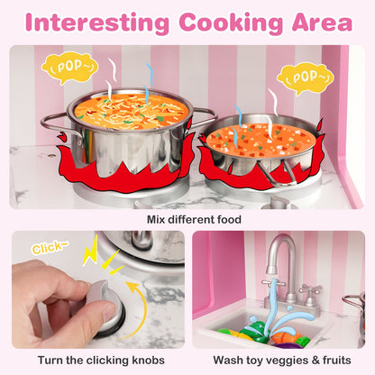 Kids Kitchen Playset, Wooden Toy With Adjustable LED Lights, Pink Play Kitchen Sets at Gallery Canada