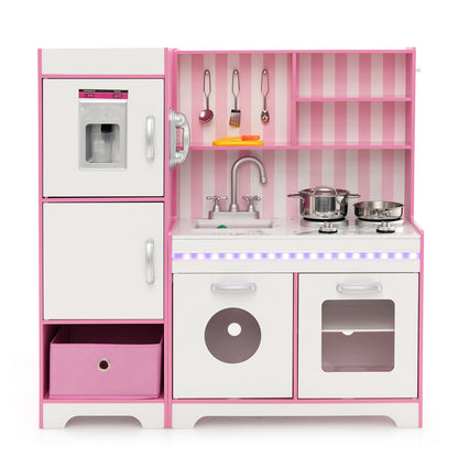 Kids Kitchen Playset, Wooden Toy With Adjustable LED Lights, Pink Play Kitchen Sets at Gallery Canada