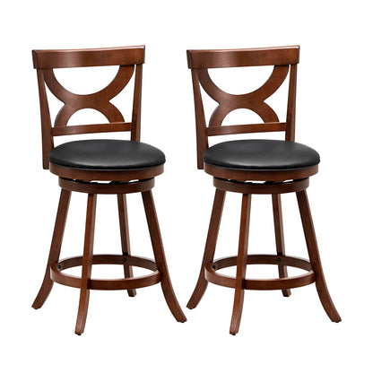 24 Inch Swivel Bar Stools, Set Of 2, Soft Cushion, Hollow Backrest, Brown Bar Stools at Gallery Canada