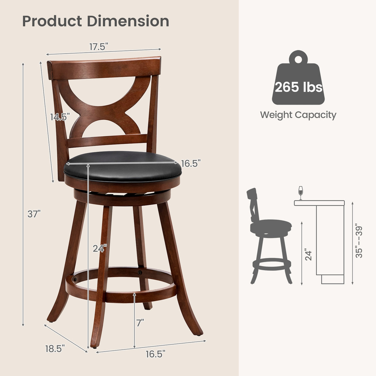 24 Inch Swivel Bar Stools, Set Of 2, Soft Cushion, Hollow Backrest, Brown Bar Stools at Gallery Canada