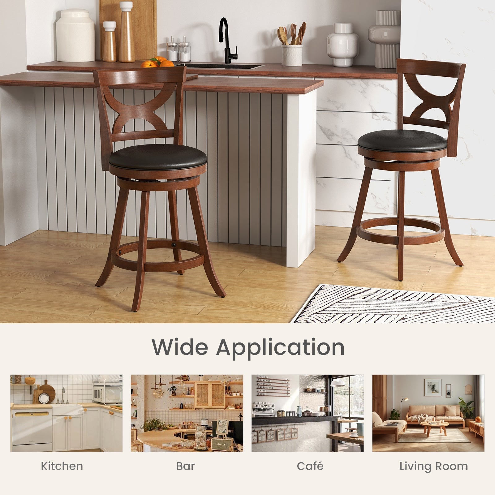 24 Inch Swivel Bar Stools, Set Of 2, Soft Cushion, Hollow Backrest, Brown Bar Stools at Gallery Canada