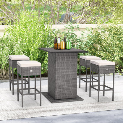 5 Piece Wicker Bar Table Set, Hidden Storage Shelves, Beige Patio Bar Furniture at Gallery Canada