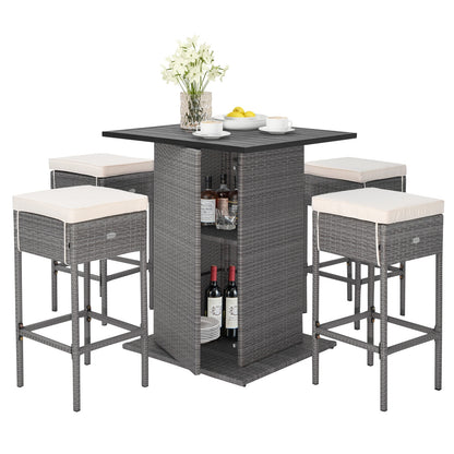 5 Piece Wicker Bar Table Set, Hidden Storage Shelves, Beige Patio Bar Furniture at Gallery Canada