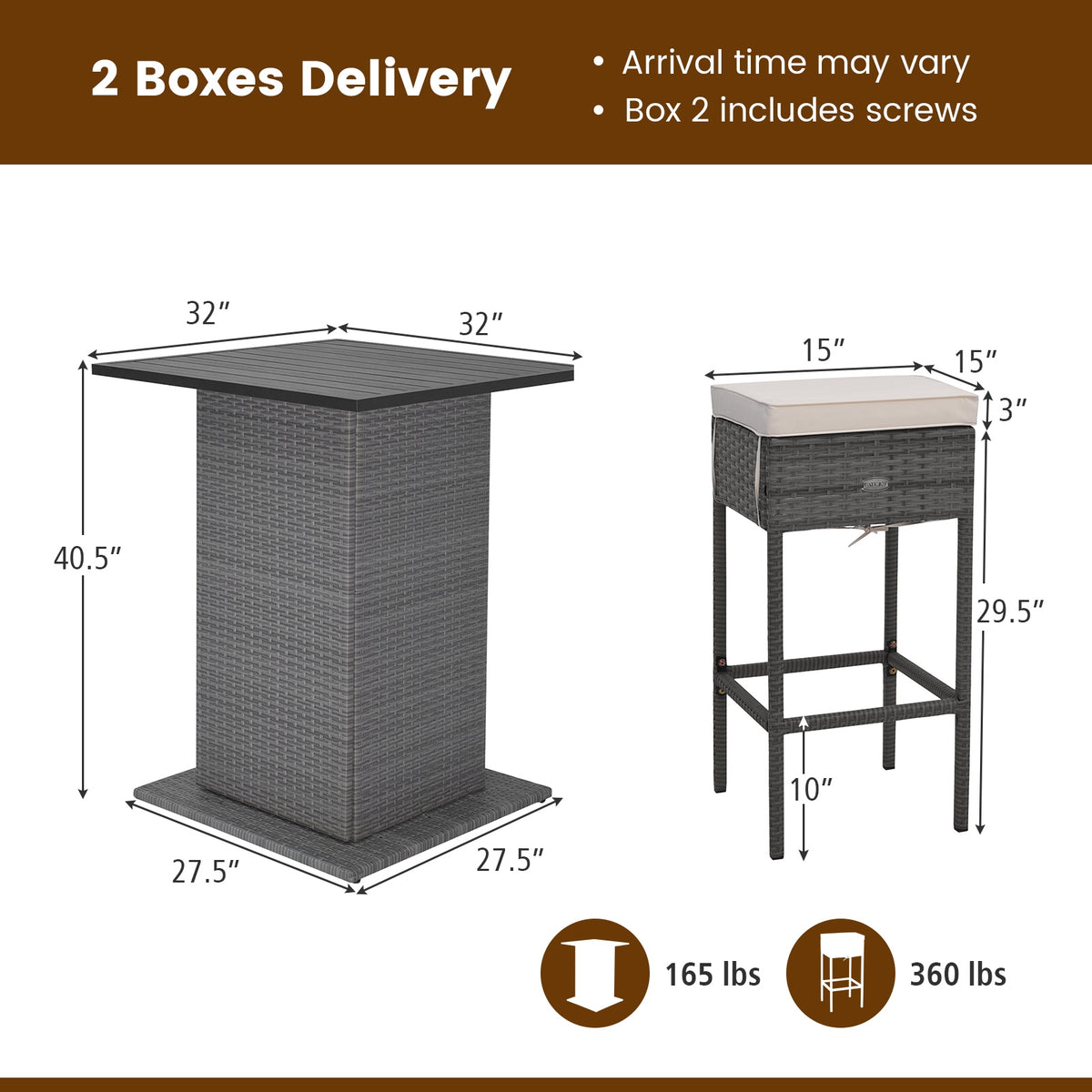 5 Piece Wicker Bar Table Set, Hidden Storage Shelves, Beige Patio Bar Furniture at Gallery Canada
