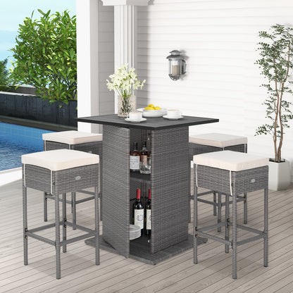 5 Piece Wicker Bar Table Set, Hidden Storage Shelves, Beige Patio Bar Furniture at Gallery Canada