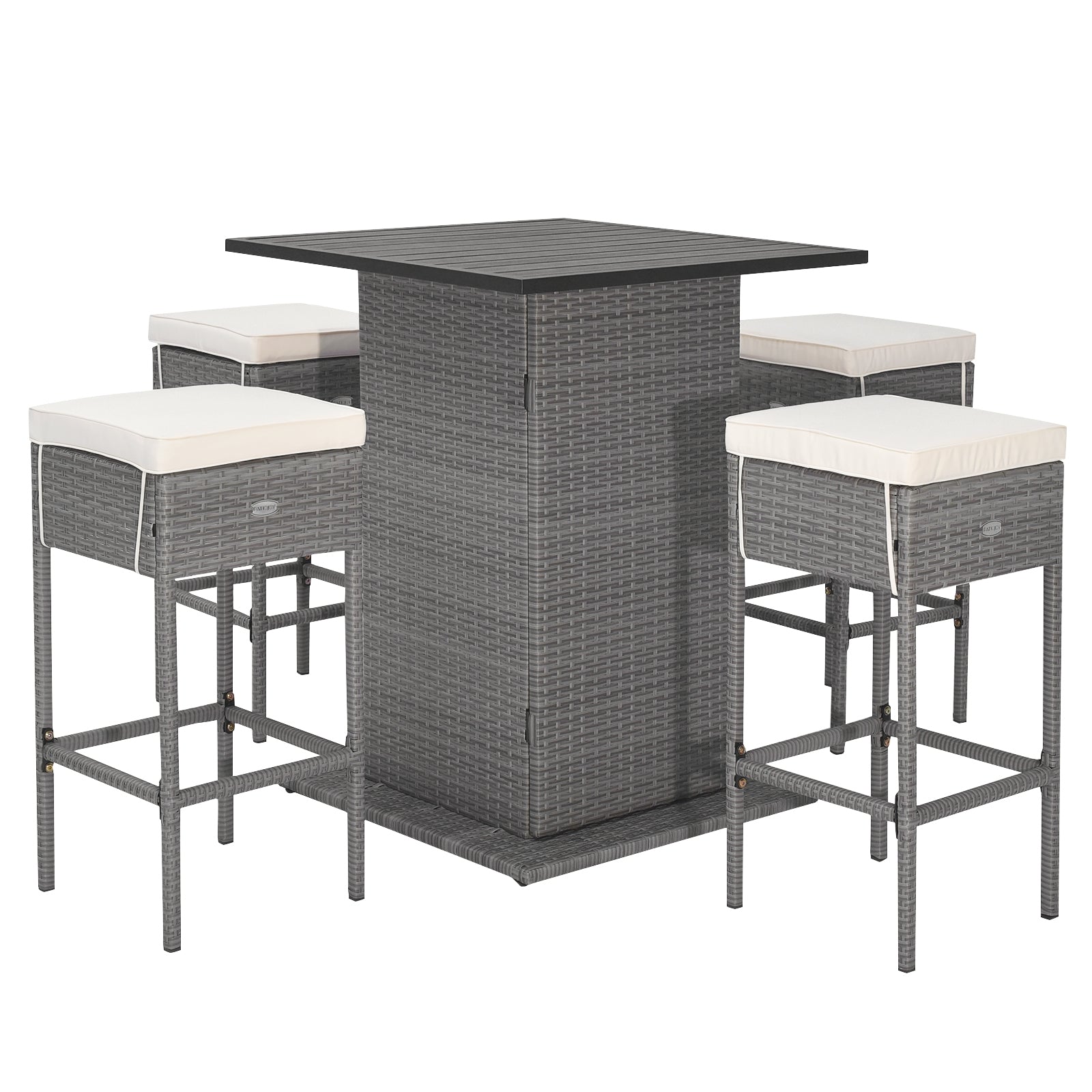 5 Piece Wicker Bar Table Set, Hidden Storage Shelves, Beige Patio Bar Furniture at Gallery Canada
