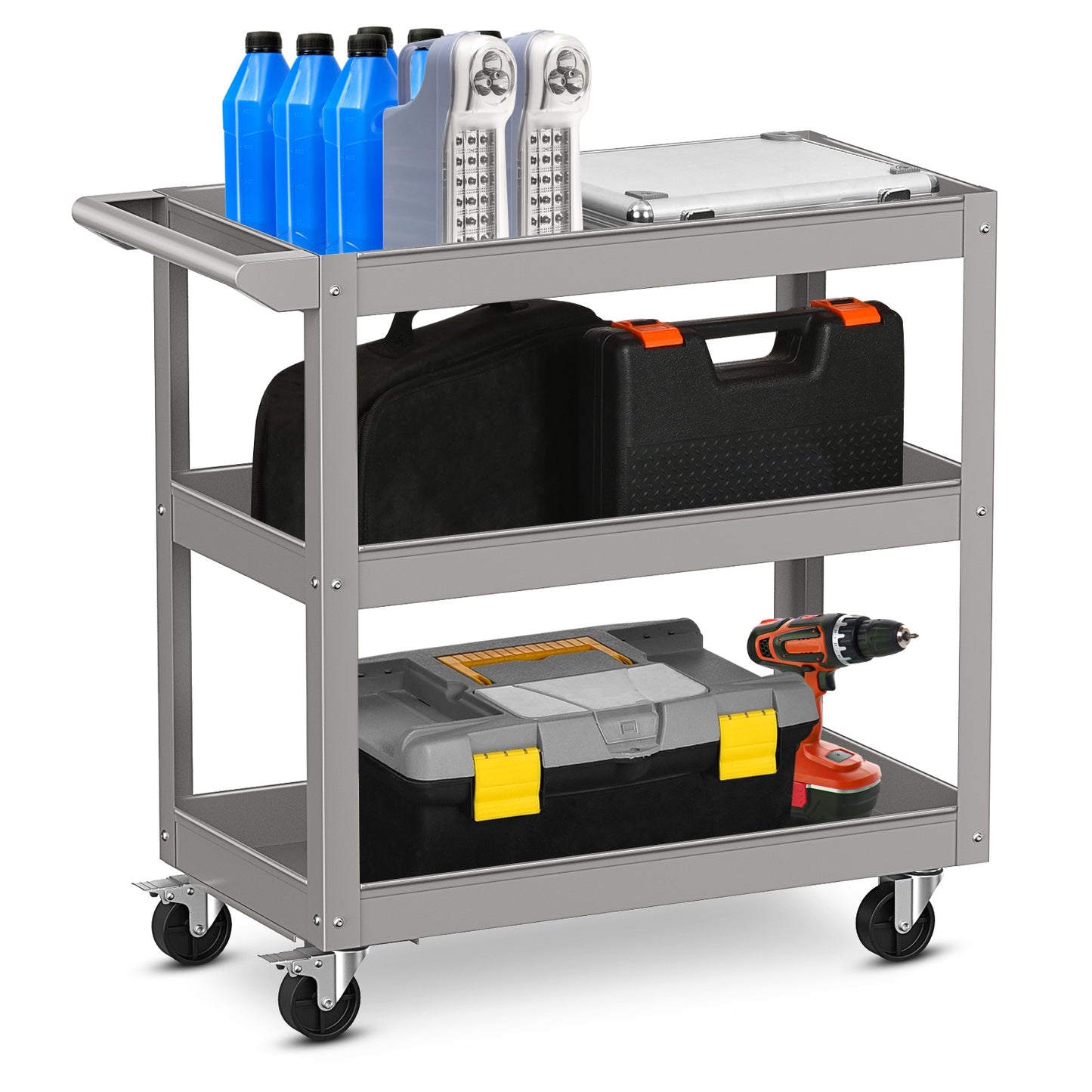 3-Tier Metal Utility Cart, With Lockable Wheels, Gray Garages Gray at Gallery Canada