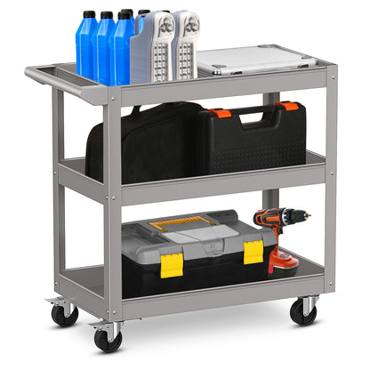3-Tier Metal Utility Cart, With Lockable Wheels, Gray Garages Gray at Gallery Canada
