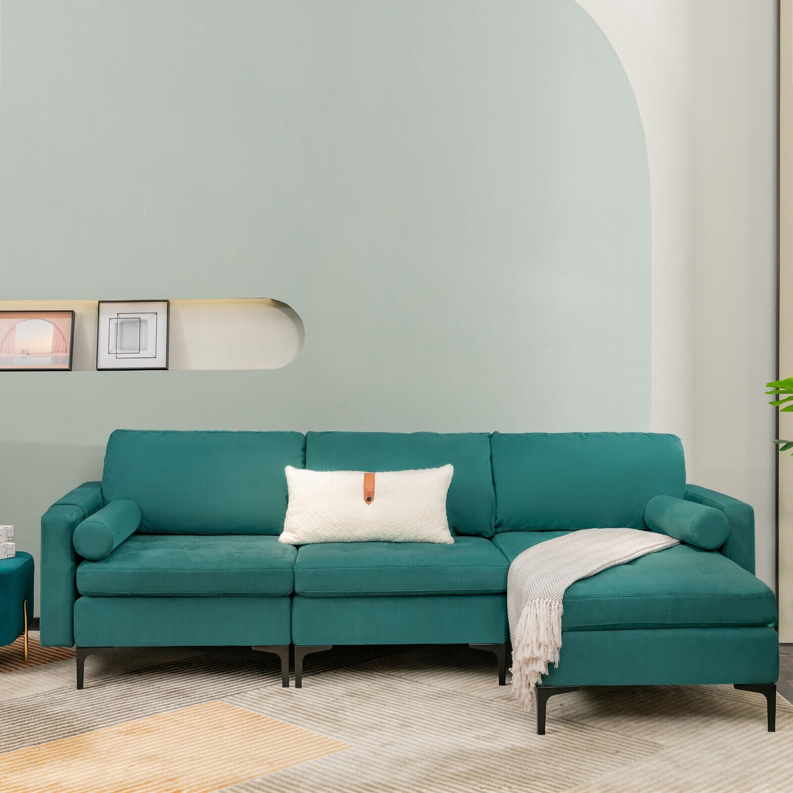 Modular L-Shaped Sectional Sofa, 3-Seat, USB Port, Teal Sofas & Loveseats at Gallery Canada