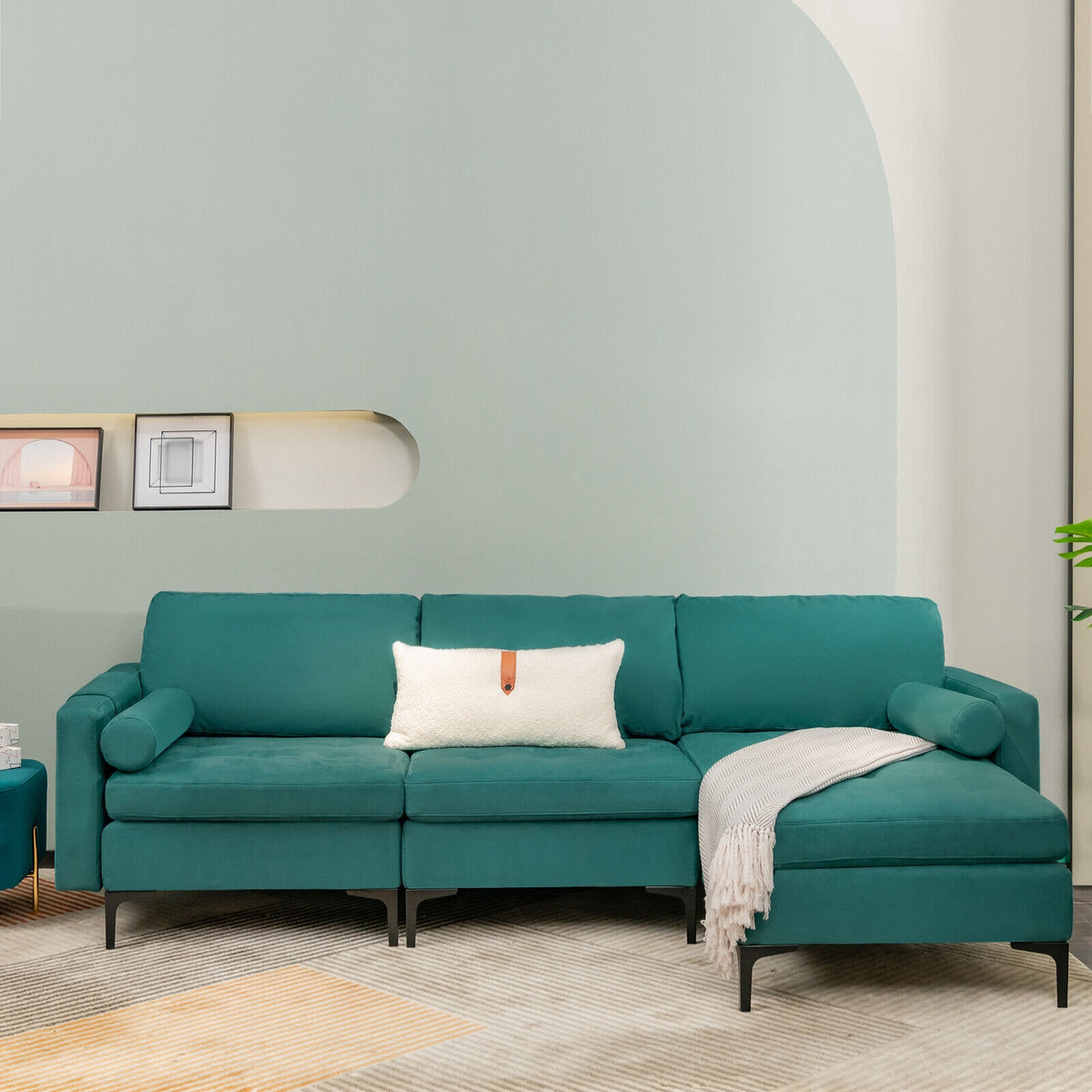 Modular L-Shaped Sectional Sofa, 3-Seat, USB Port, Teal Sofas & Loveseats at Gallery Canada