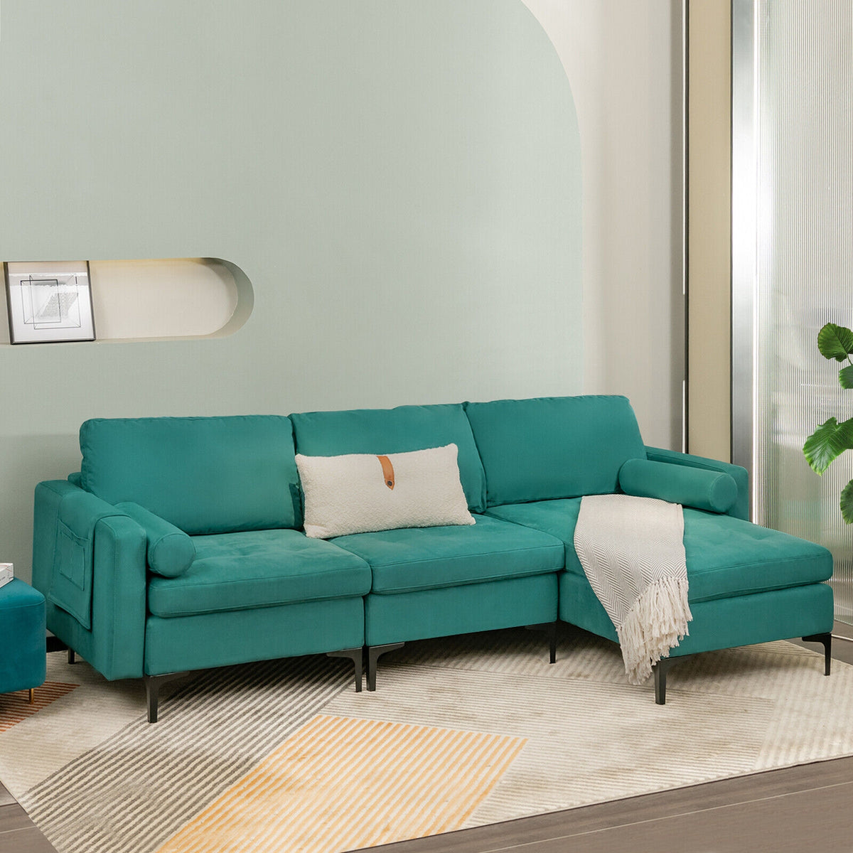 Modular L-Shaped Sectional Sofa, 3-Seat, USB Port, Teal Sofas & Loveseats at Gallery Canada