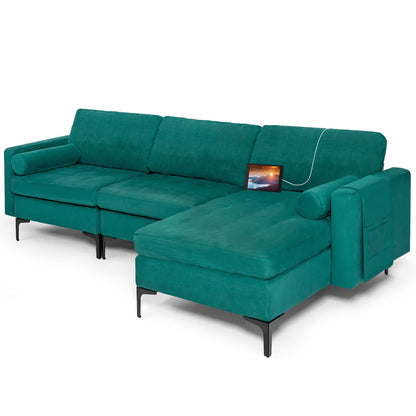 Modular L-Shaped Sectional Sofa, 3-Seat, USB Port, Teal Sofas & Loveseats at Gallery Canada
