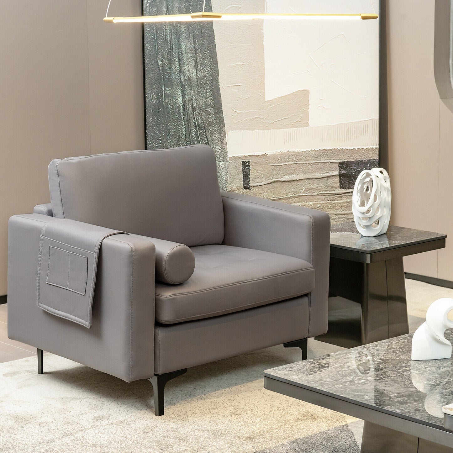 Modern Single Sofa With Storage Pocket, Light Gray Accent Chairs at Gallery Canada