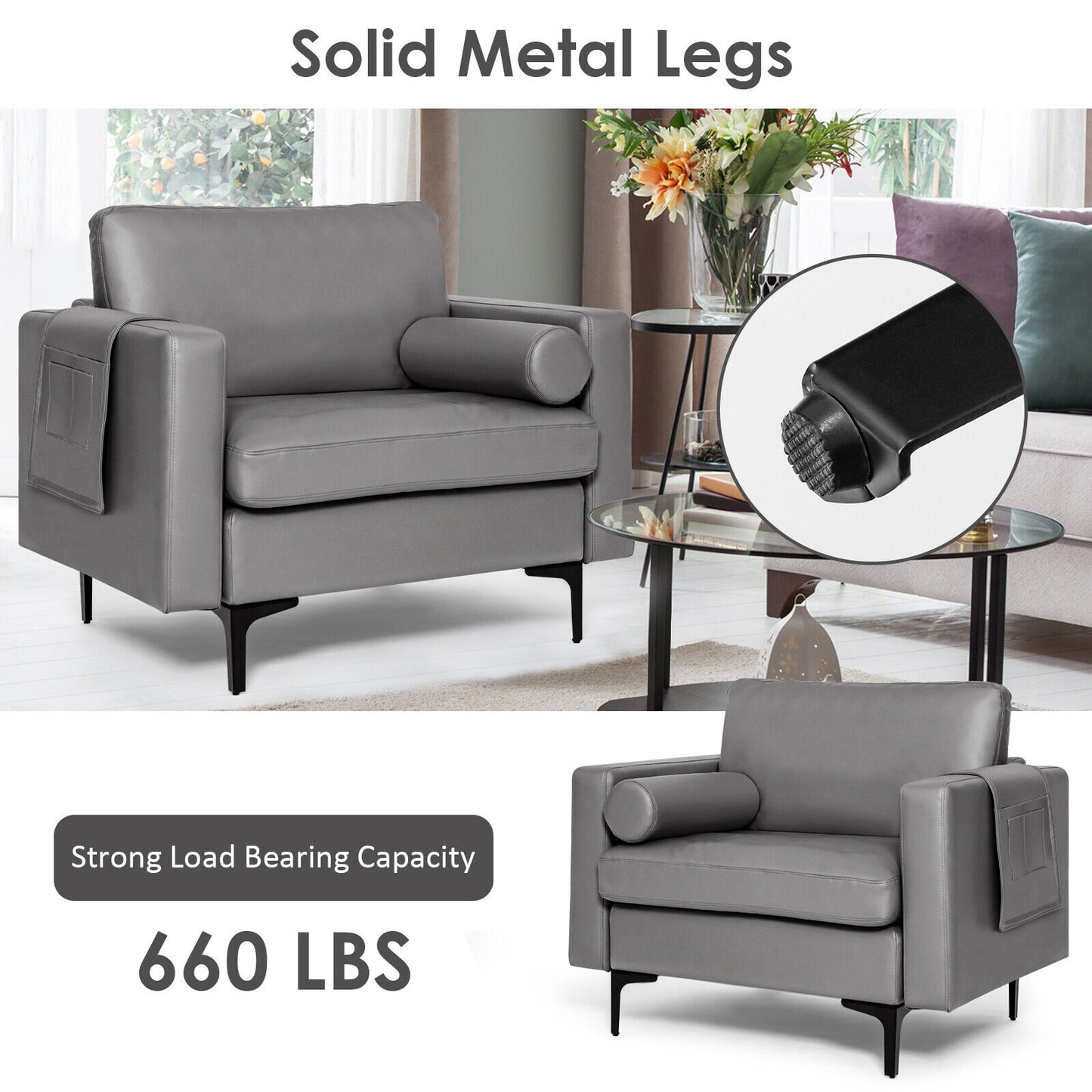 Modern Single Sofa With Storage Pocket, Light Gray Accent Chairs at Gallery Canada