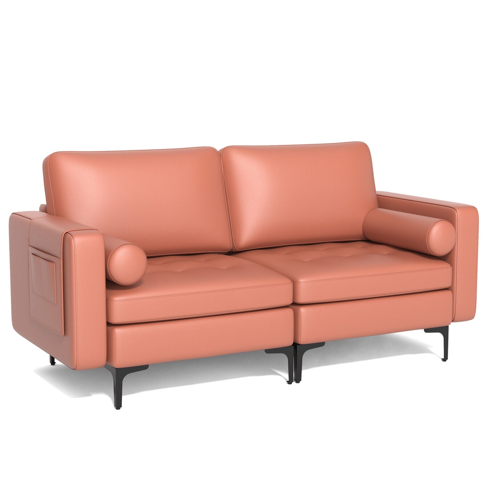 Modern Loveseat Sofa, With 2 Bolsters And Side Storage Pocket, Pink Sofas & Loveseats at Gallery Canada
