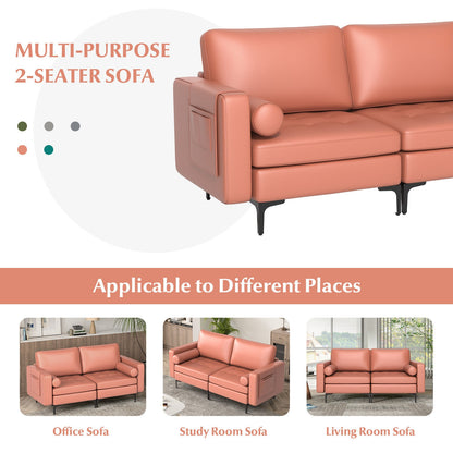 Modern Loveseat Sofa, With 2 Bolsters And Side Storage Pocket, Pink Sofas & Loveseats at Gallery Canada