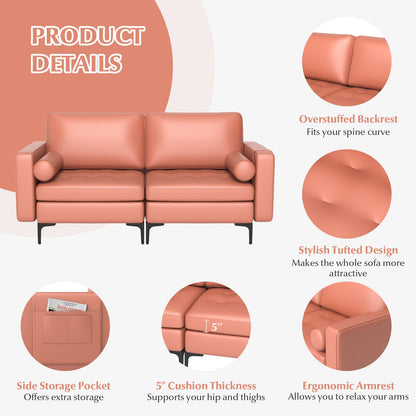 Modern Loveseat Sofa, With 2 Bolsters And Side Storage Pocket, Pink Sofas & Loveseats at Gallery Canada