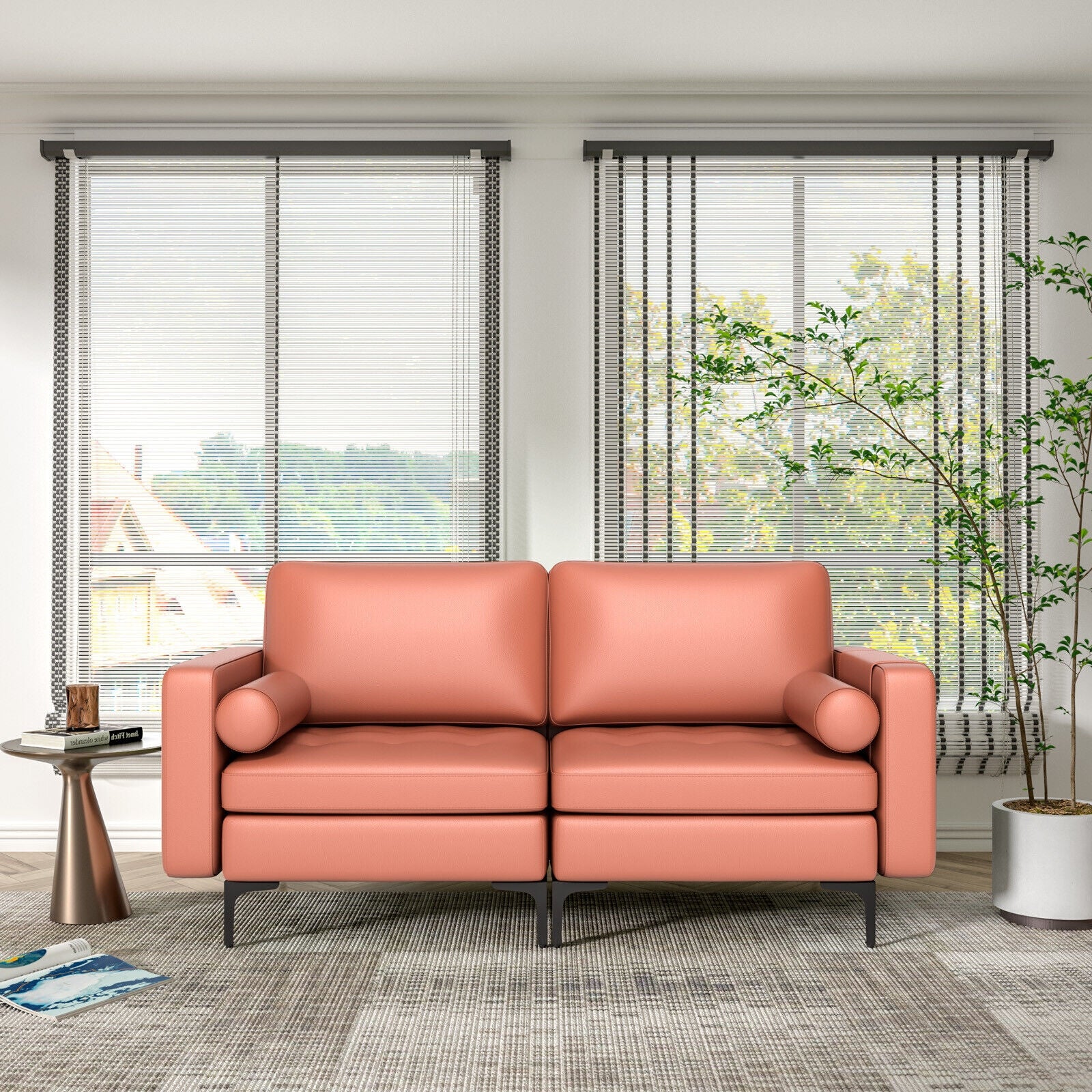 Modern Loveseat Sofa, With 2 Bolsters And Side Storage Pocket, Pink Sofas & Loveseats at Gallery Canada