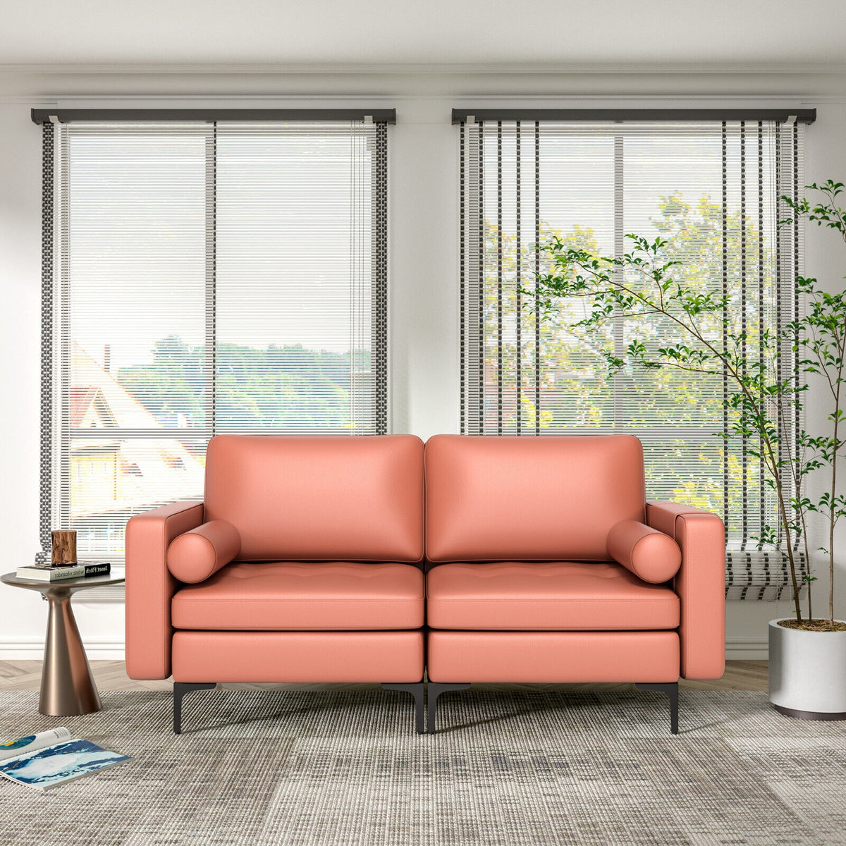 Modern Loveseat Sofa, With 2 Bolsters And Side Storage Pocket, Pink Sofas & Loveseats at Gallery Canada