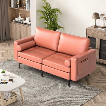 Modern Loveseat Sofa, With 2 Bolsters And Side Storage Pocket, Pink Sofas & Loveseats at Gallery Canada
