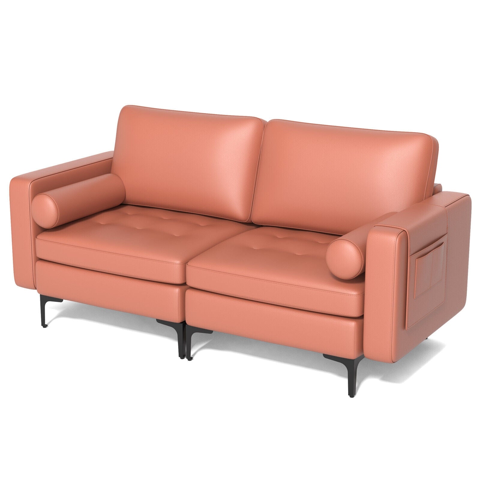 Modern Loveseat Sofa, With 2 Bolsters And Side Storage Pocket, Pink Sofas & Loveseats at Gallery Canada
