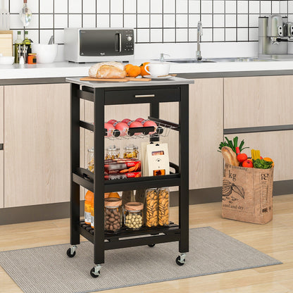 Kitchen Island Cart with Stainless Steel Tabletop and Basket, Black Kitchen Islands & Carts at Gallery Canada