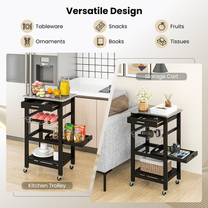 Kitchen Island Cart with Stainless Steel Tabletop and Basket, Black Kitchen Islands & Carts at Gallery Canada