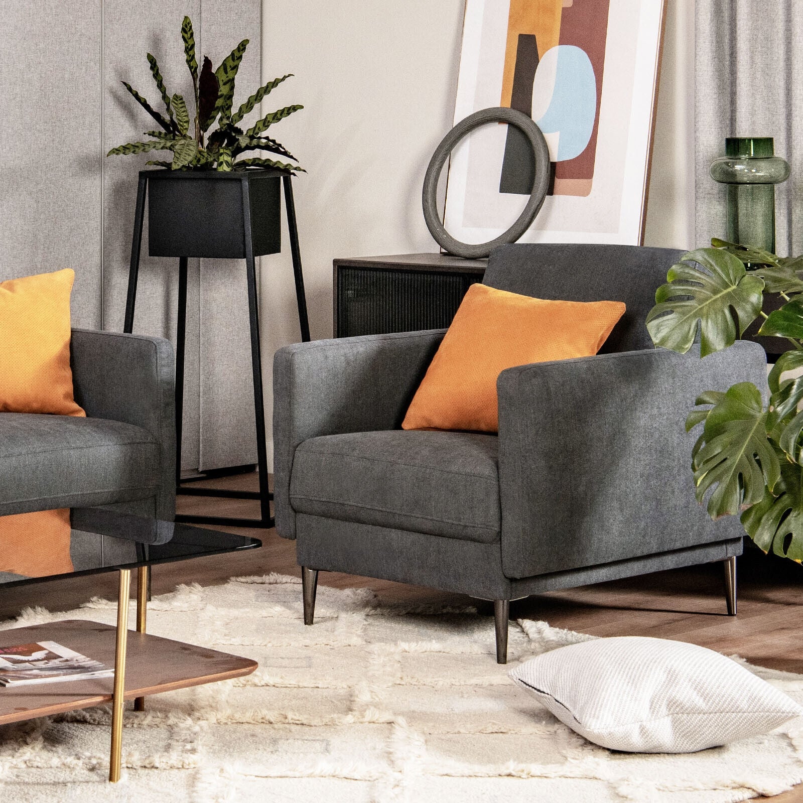 Modern Upholstered Accent Chair, Removable Backrest Cushion, Gray Sofas & Loveseats at Gallery Canada