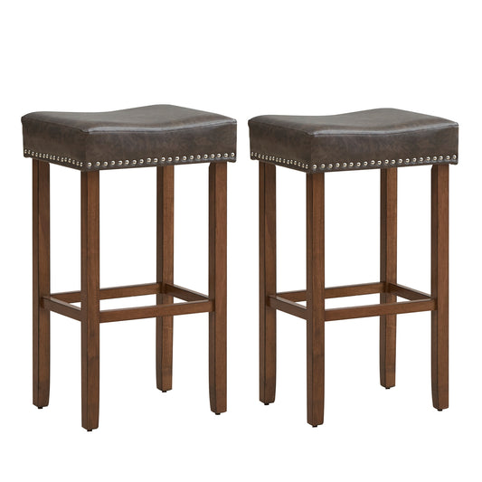 Upholstered Bar Stools Set of 2, with Footrests, Dark Gray Bar Stools Dark Gray at Gallery Canada