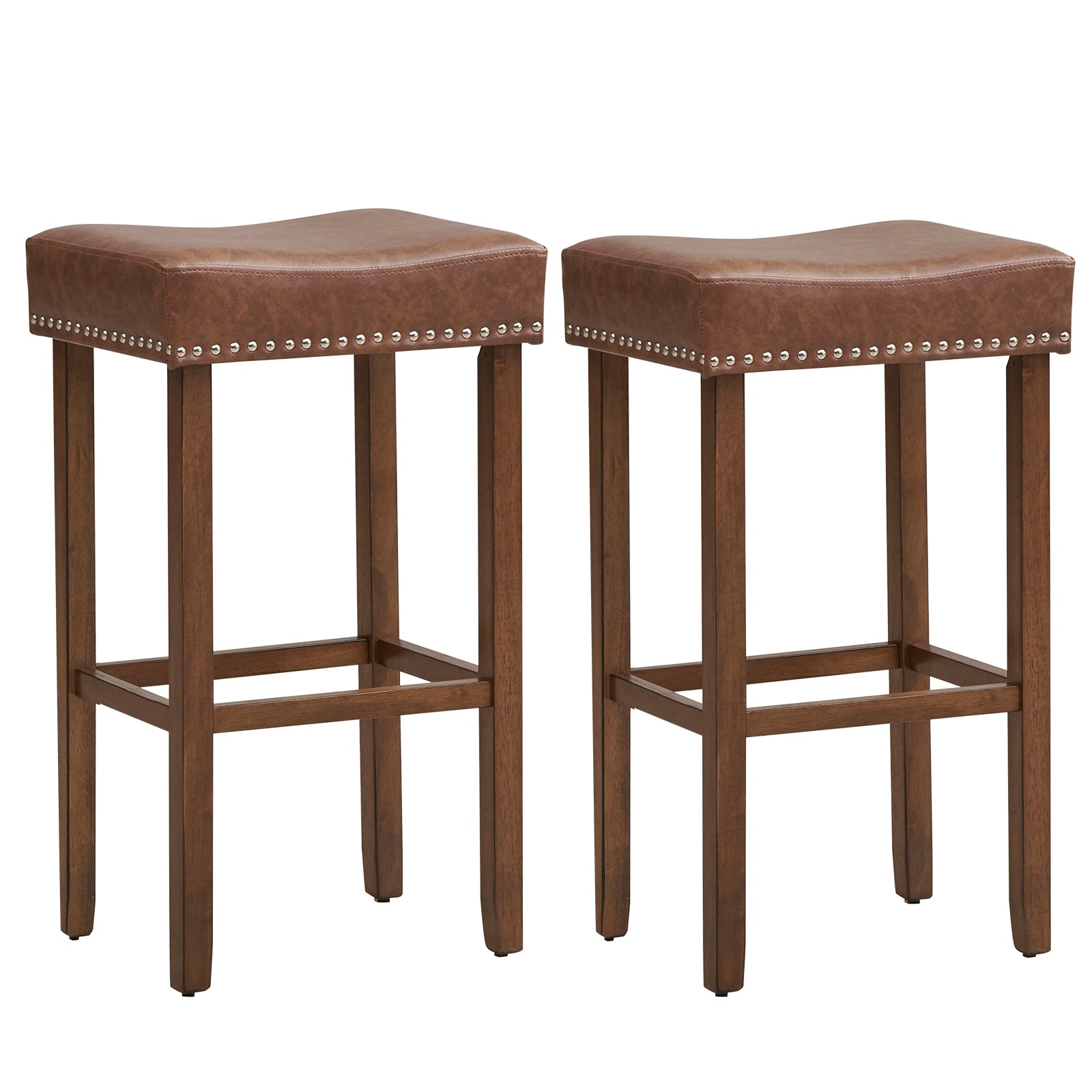 Upholstered Bar Stools Set of 2, With Footrests, Brown Bar Stools at Gallery Canada