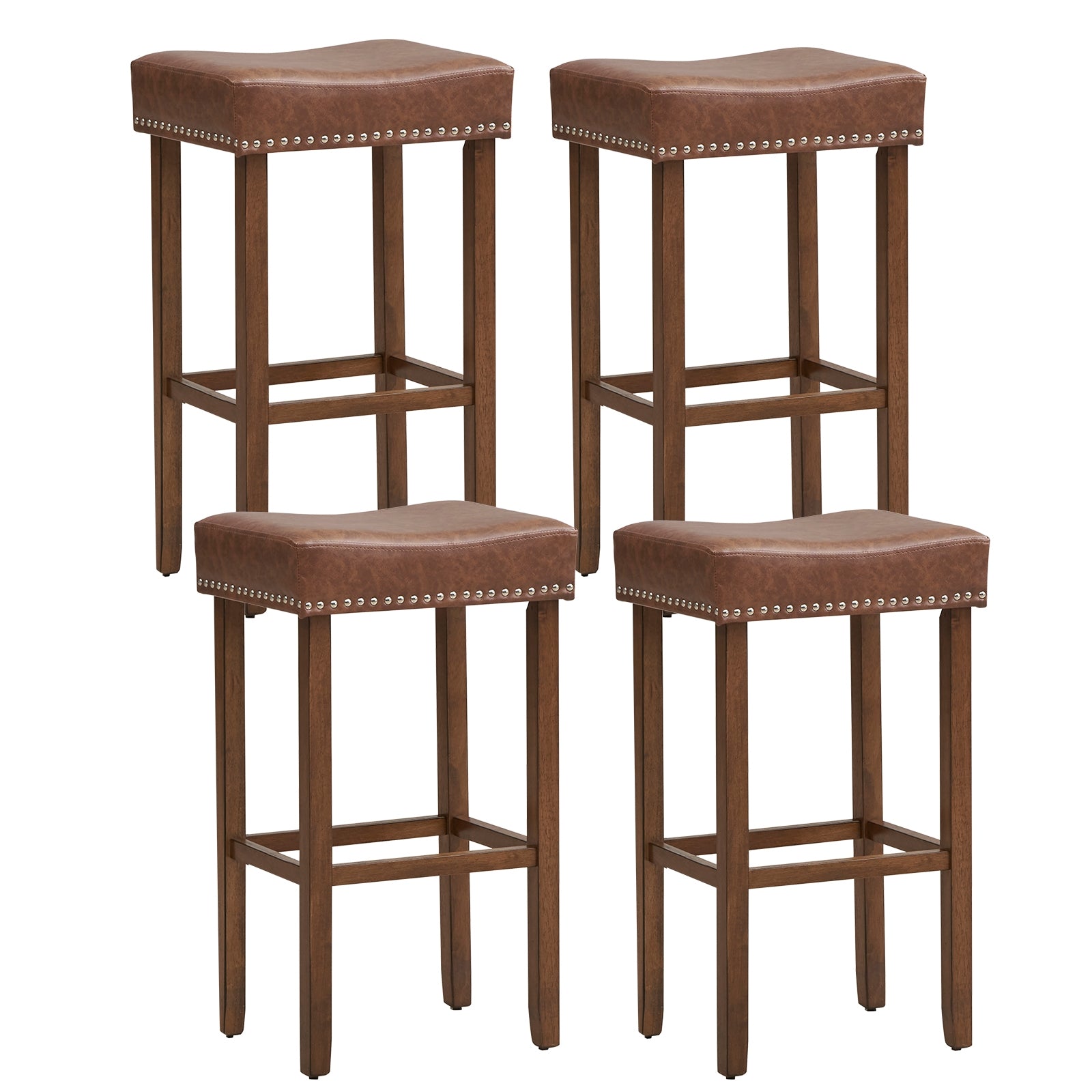 Upholstered Bar Stools Set of 2, With Footrests, Brown Bar Stools at Gallery Canada