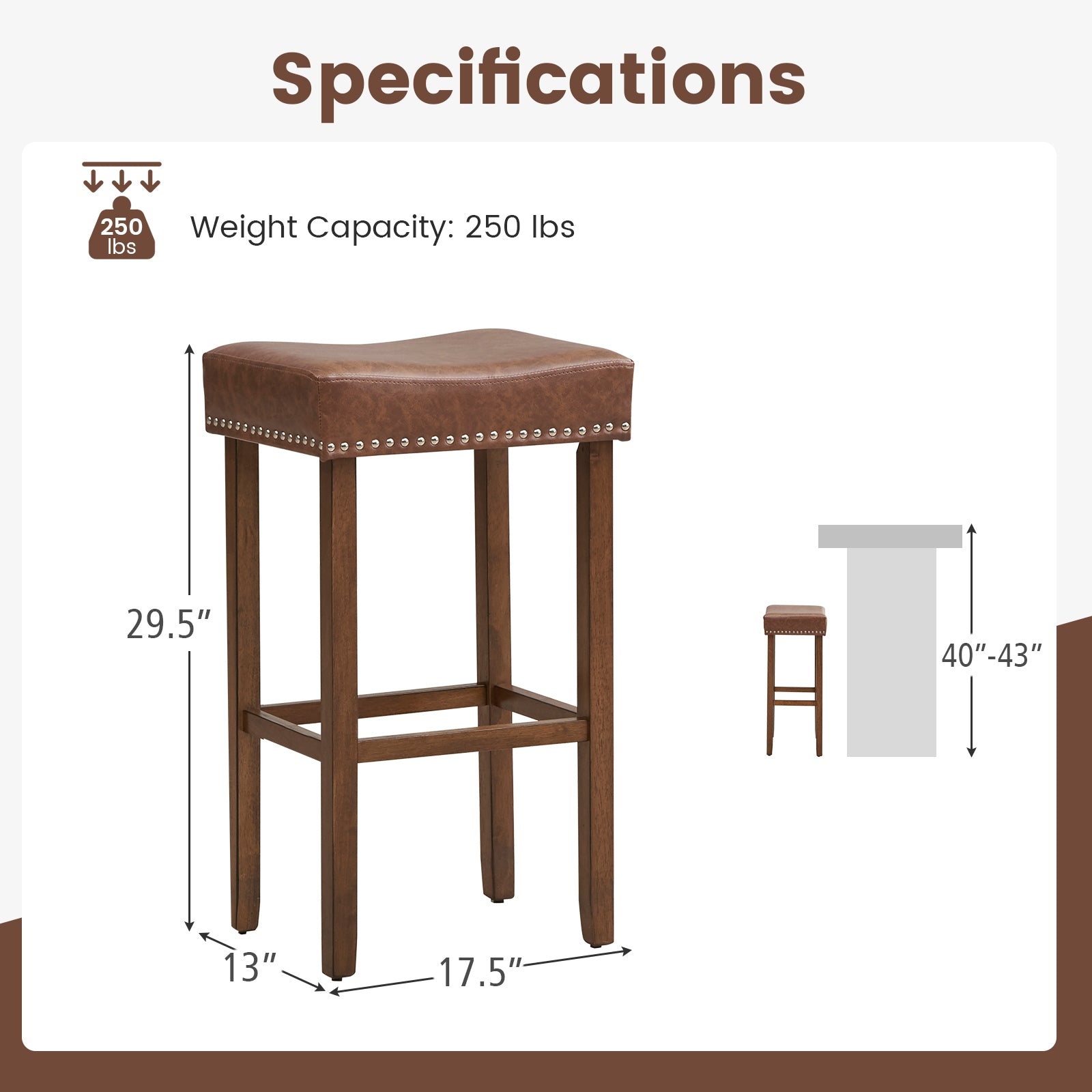 Upholstered Bar Stools Set of 2, With Footrests, Brown Bar Stools at Gallery Canada