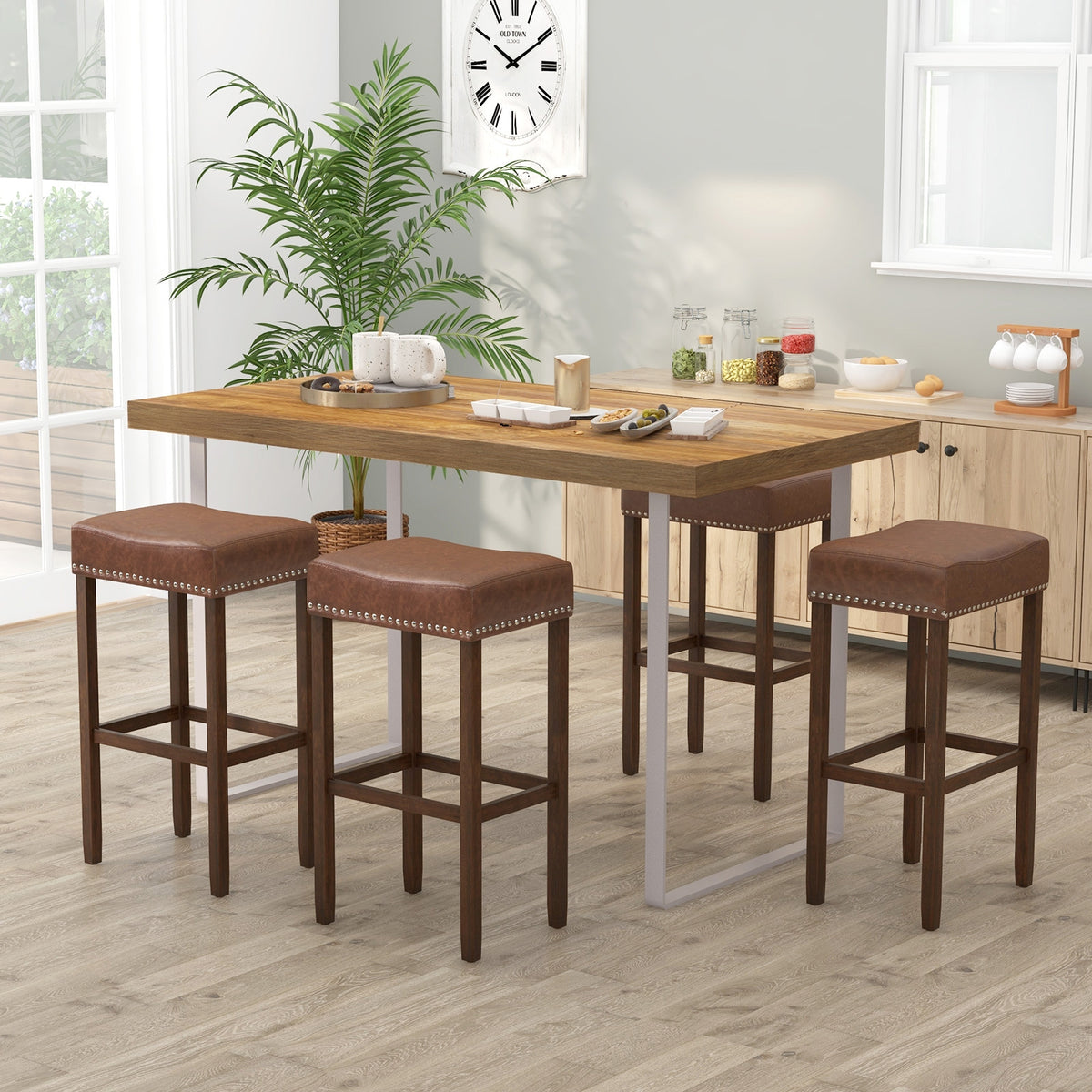 Upholstered Bar Stools Set of 2, With Footrests, Brown Bar Stools at Gallery Canada
